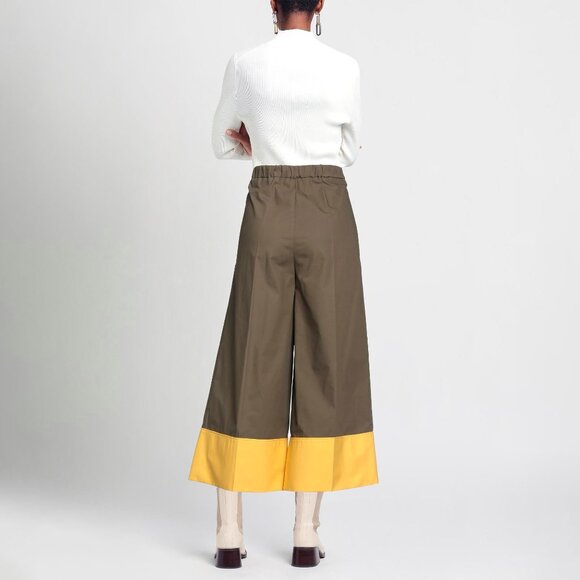 MJM 100% Cotton Two-tone brown and yellow wide leg casual pants - Picture 3 of 13